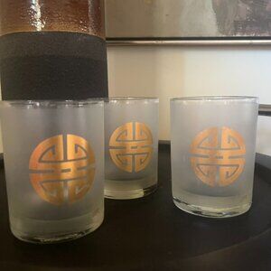 Vintage Gumps 24 Kt Ashan Shou Symbol Highball Glasses (3) Asian San Francisco